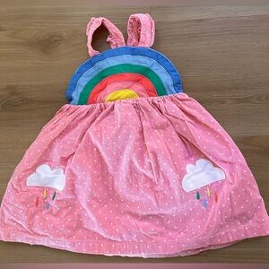 NEW. Mini Boden Rainbow Polka Dot Corduroy Pinafore Dress, Size 3-4y